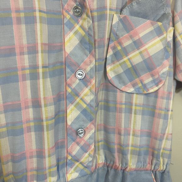 EJM Vintage Pastel Blue Checkered Short Sleeve Shirt Dress Collared Sz 5-6 VTG - Picture 7 of 11